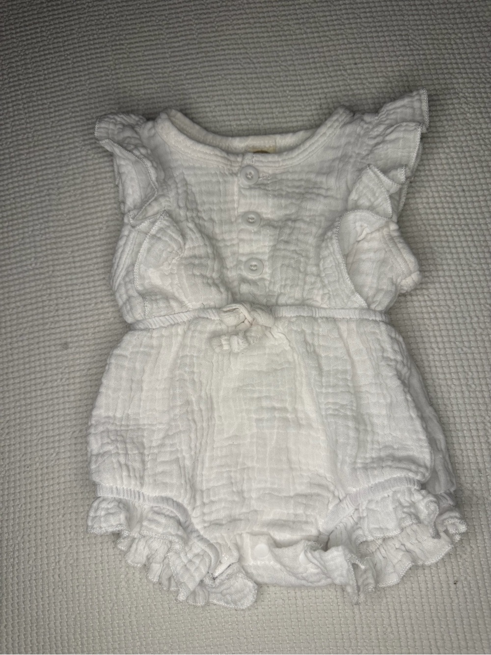Baby Ruffle Muslin Romper - White